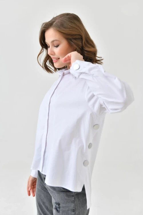 Kadın Gömlek Önü Kısa Arkası Uzun Yanları Düğmeli Gömlek Kemik - 32008