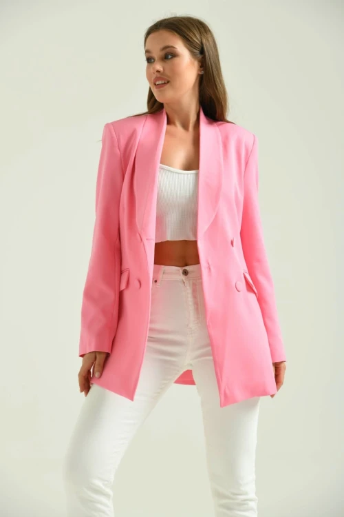 Kadın Ceket Uzun Boy Ceket Pembe - T014
