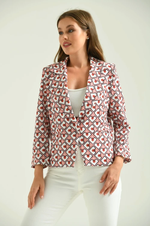 Kadın Pudra Desenli Kısa Ceket