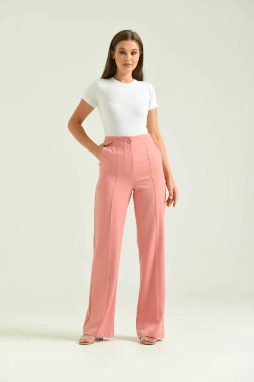 Kadın Pudra Yüksek Bel Palazzo Pantolon