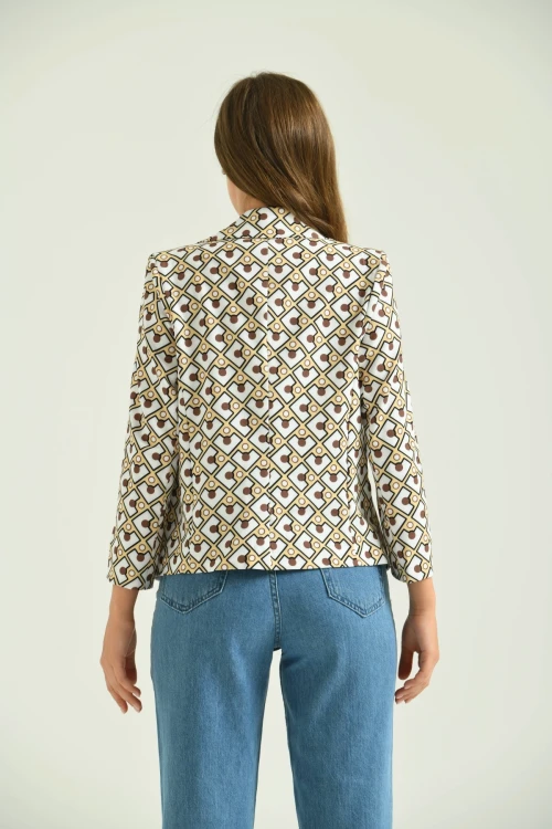 Kadın Sarı Desenli Kısa Ceket