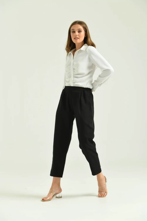 Kadın Pantolon Bel Lastikli Rahat Pantolon Siyah - T116