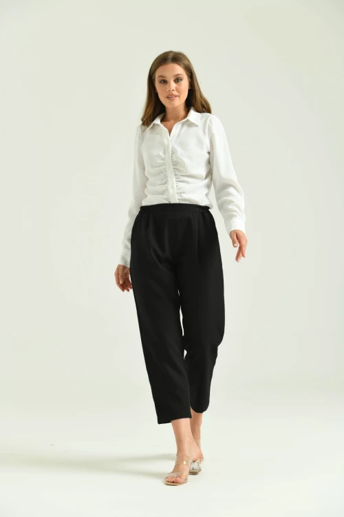 Kadın Pantolon Bel Lastikli Rahat Pantolon Siyah - T116