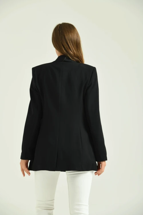 Kadın Siyah Kruvaze Uzun Ceket