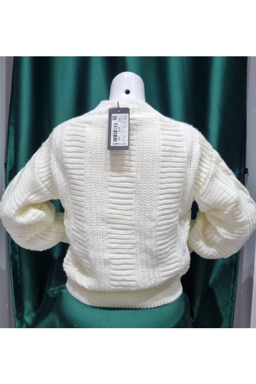 KADIN KEMİK V YAKA DÜĞMELİ DESENLİ KISA  TRİKO CEKET