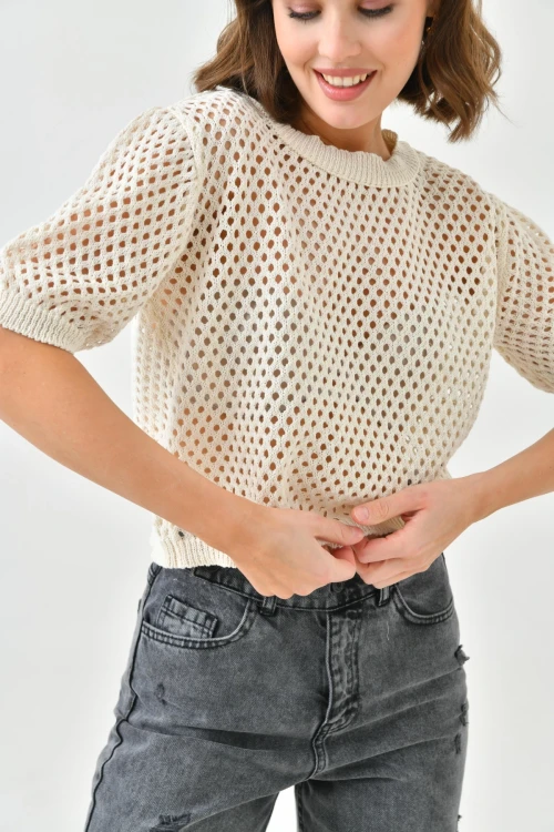 Kadın Taş Ajurlu Mevsimlik Triko Kazak