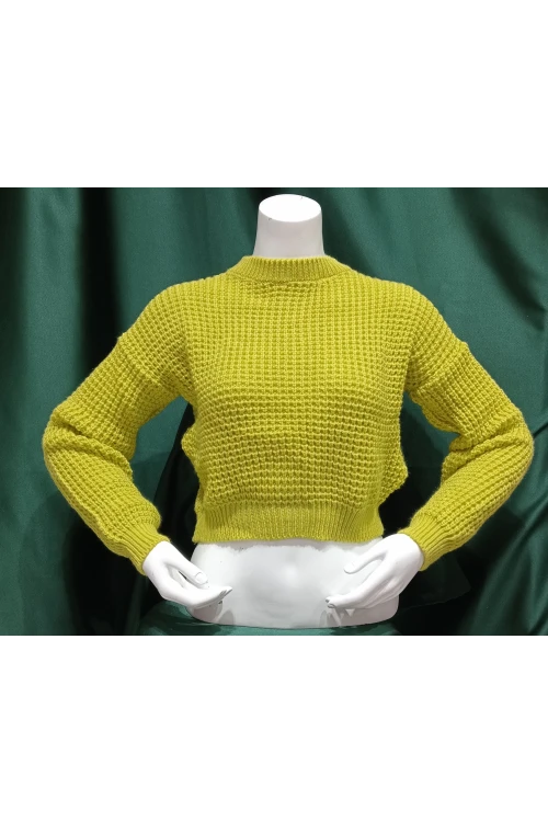 Kadın Kazak Bisiklet Yaka Tek Renk Örme Kazak Yeşil - 225004