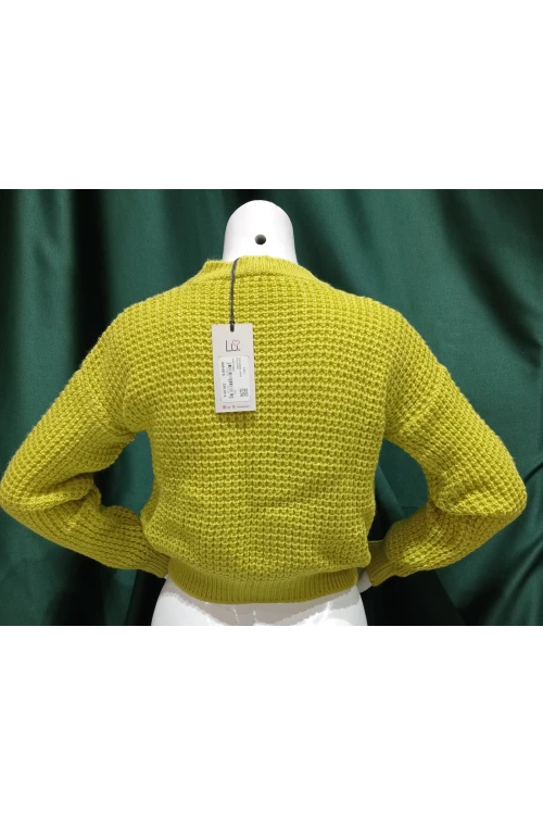 Kadın Kazak Bisiklet Yaka Tek Renk Örme Kazak Yeşil - 225004