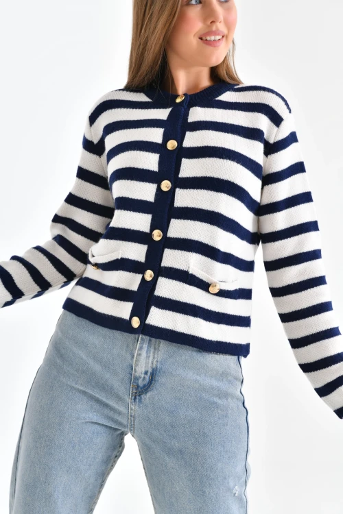 KADIN YAKASIZ ÇİFT RENK CEP VE DÜĞME DETAYLI CEKET