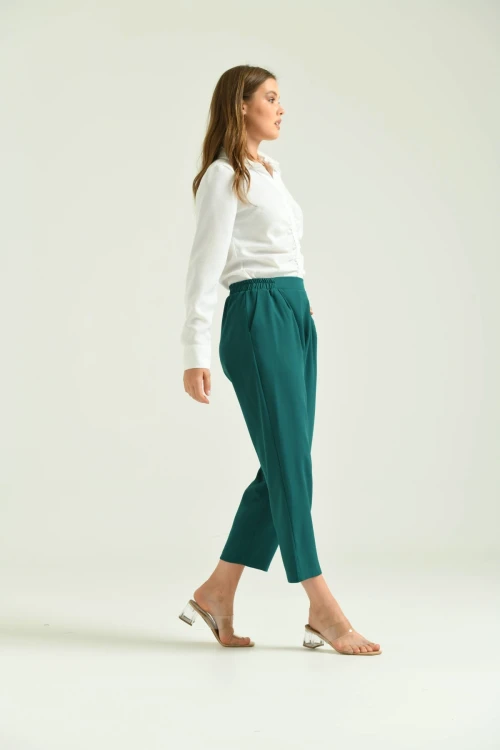 Kadın Pantolon Bel Lastikli Rahat Pantolon Zümrüt - T116