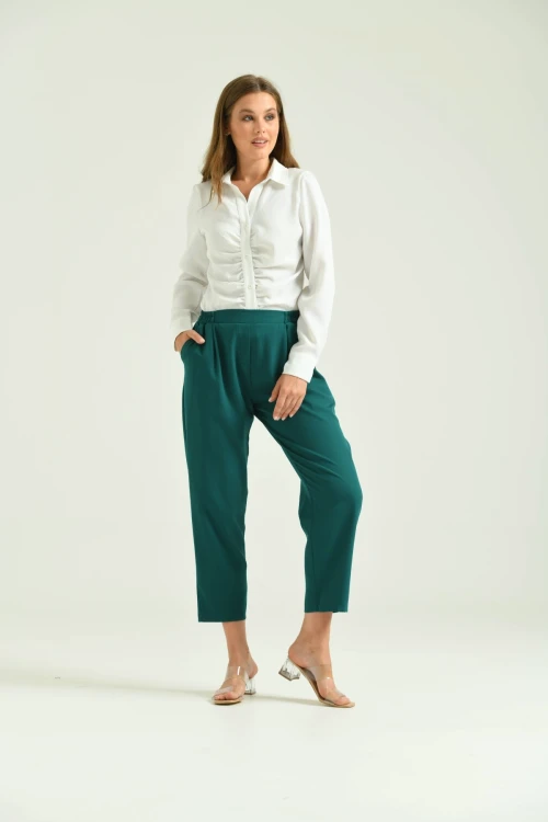 Kadın Pantolon Bel Lastikli Rahat Pantolon Zümrüt - T116