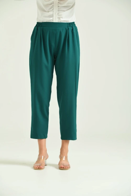 Kadın Pantolon Bel Lastikli Rahat Pantolon Zümrüt - T116