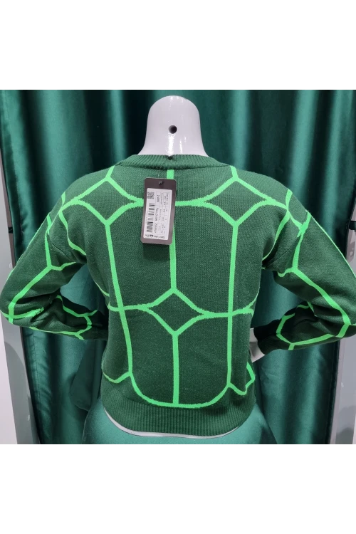 KADIN ZÜMRÜT BİSİKLET YAKA ÇİFT RENKLİ KAZAK