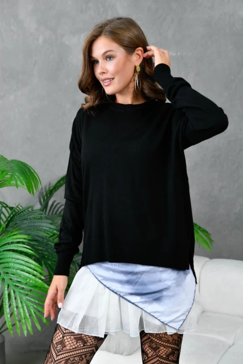 Kadın Kazak Basic Bisiklet Yaka Kazak Kadın Kazak Siyah - 10245