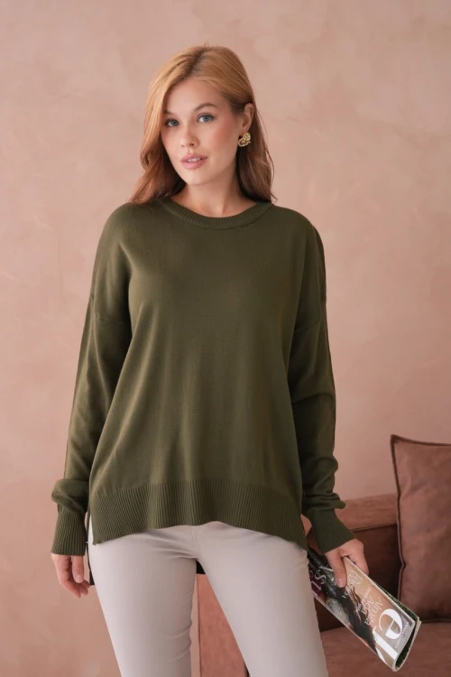 Kadın Kazak Basic Bisiklet Yaka Kazak Kadın Kazak Yeşil - 10245