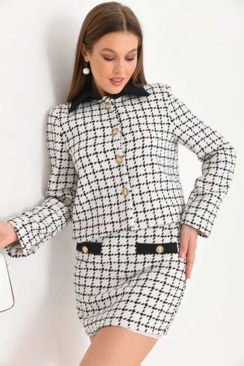 Kadın Blazer Ceket Garni Detay Uzun Blazer Ceket Beyaz - KRN026