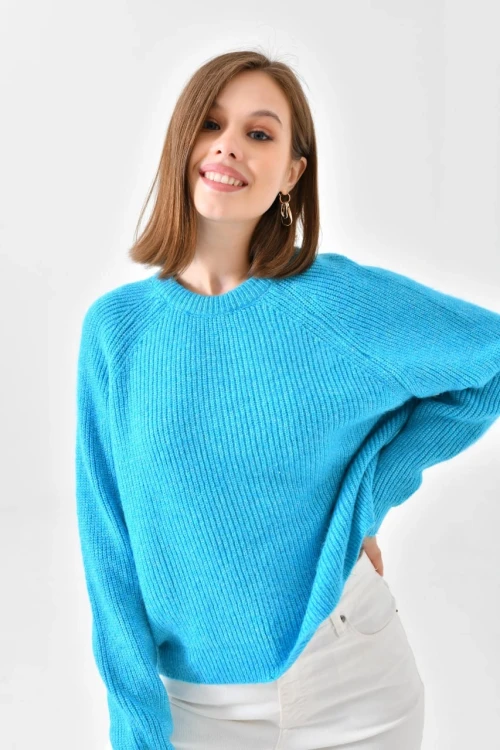 Kadın Kazak Bisiklet Yaka Kazak Turkuaz - 7559