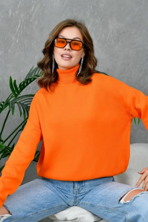 Kadın Kazak Boyunlu Kazak Oranj - 214430