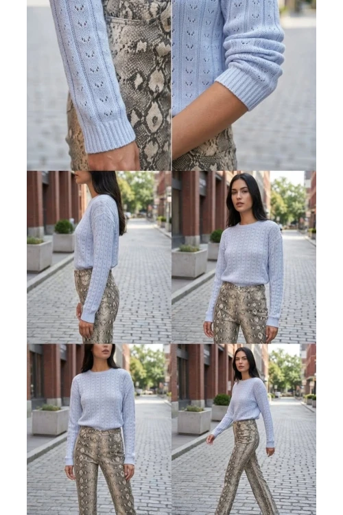 Kadın Kazak Çiçek Desenli Delikli Kazak Kadın Kazak