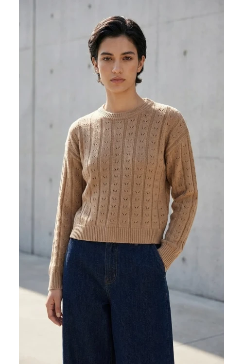 Kadın Kazak Çiçek Desenli Delikli Kazak Kadın Kazak