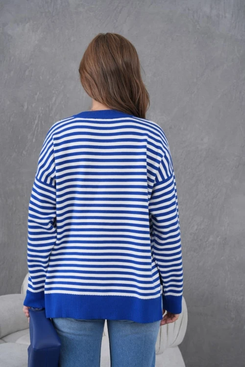 Kadın Çizgili Corspan Yuvarlak Yaka Kazak