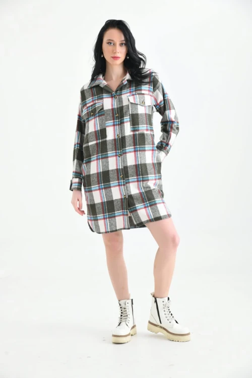 Kadın Kareli Bej-Siyah Oduncu Gömleği