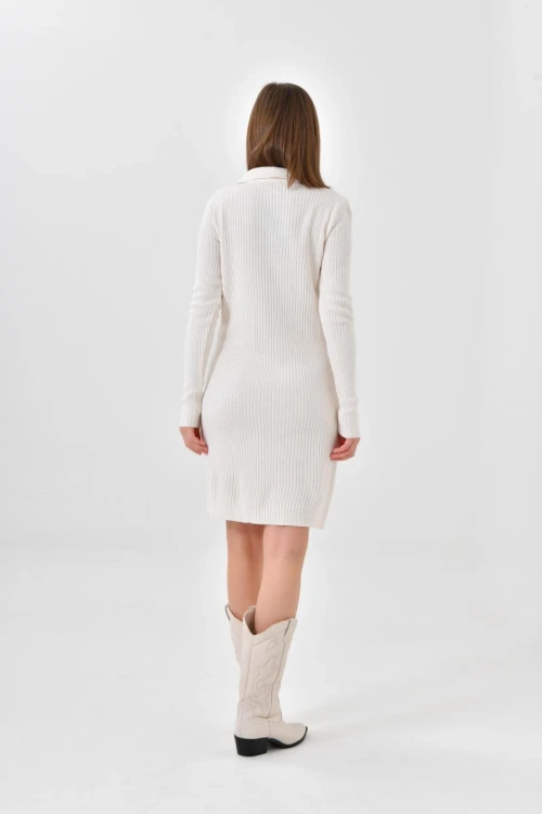 Kadın Elbise Polo Yaka Triko Elbise Taş - 10542