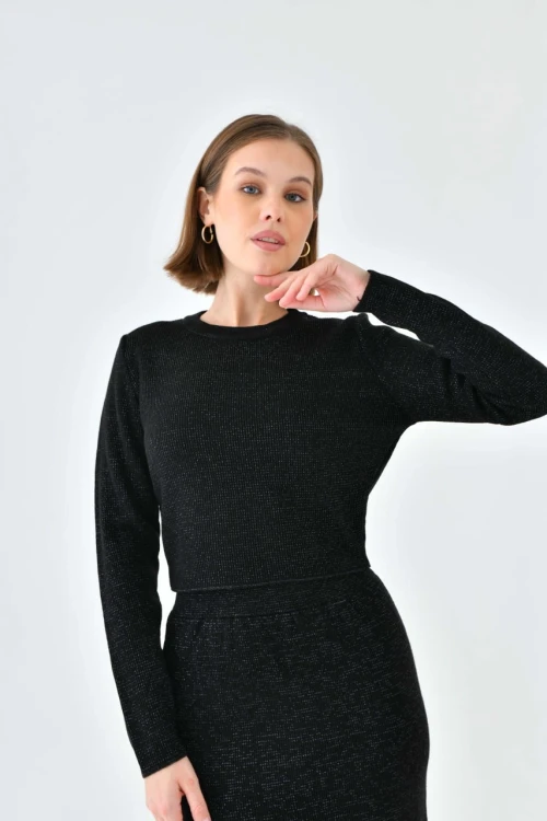 Kadın Triko Takım Simli Triko Takım Siyah - 10579