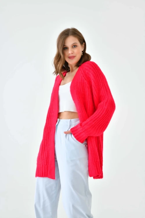 Kadın Uzun Düğmesiz Triko Ceket