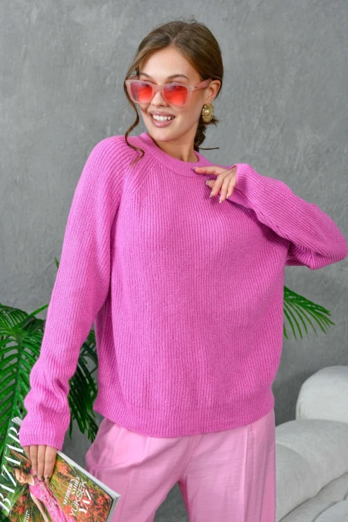 Kadın Kazak Bisiklet Yaka Kazak Gül - 7559