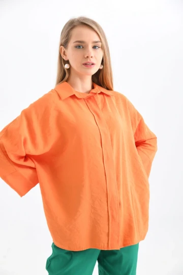Kadın Gömlek Uzun ve Geniş Fakir Kol Düğmeli Kadın Gömlek Orange - 23033