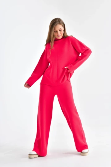 Dik Yaka Basic Kırmızı İkili Triko Takım