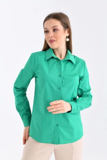 Kadın Gömlek Klasik Kesim Uzun Kollu Gömlek Yeşil - 21000