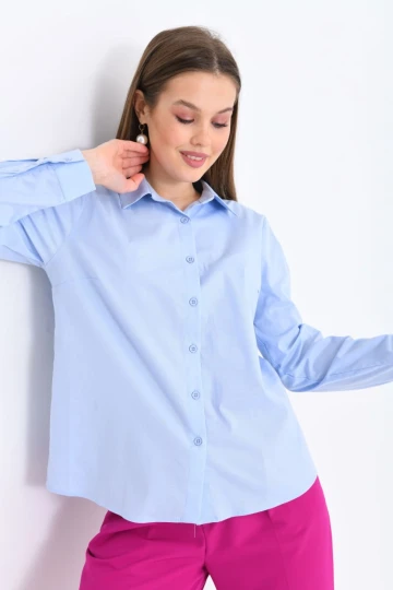 Kadın Gömlek Klasik Kesim Uzun Kollu Gömlek Mavi - 21000