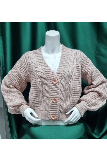 KADIN PUDRA V YAKA DÜĞMELİ DESENLİ KISA  TRİKO CEKET