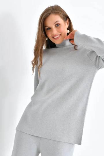 10247 KADIN BOĞAZLI UZUN KAZAKLI PANTOLONLU TAKIM