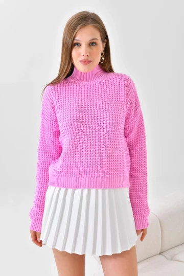 KADIN  DİK YAKA BEL KOL LASTİKLİ TRİKO KAZAK