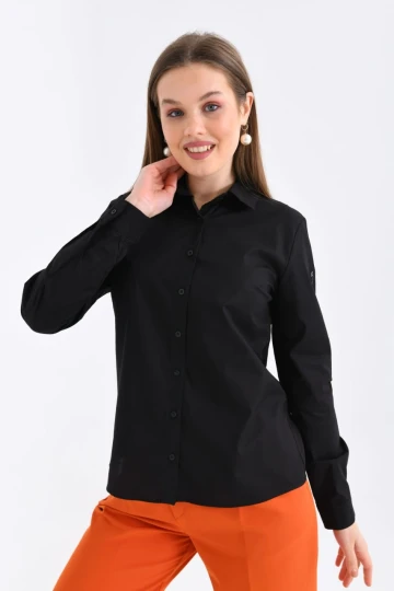 Kadın Gömlek Klasik Kesim Uzun Kollu Gömlek Siyah - 21000