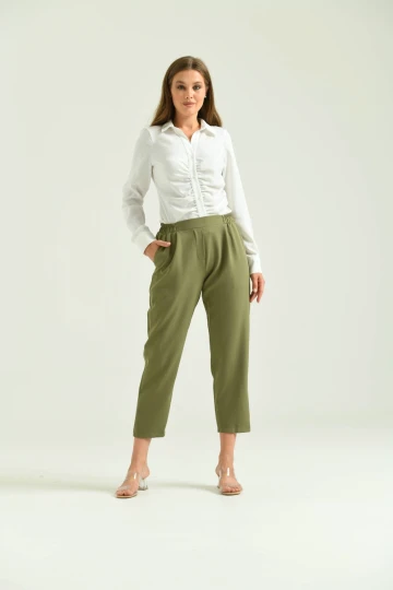 Kadın Pantolon Bel Lastikli Rahat Pantolon Haki - T116
