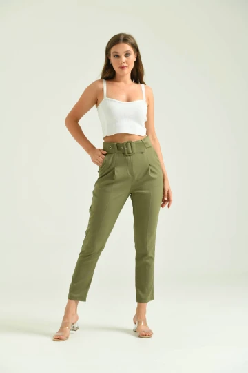 Kadın Pantolon Kemer Detaylı Basic Kadın Pantolon Haki - T018