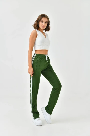 Kadın Haki Yanları Şeritli Eşofman Altı