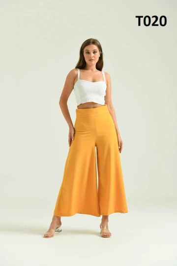 Kadın Pantolon Belden Lastikli Yandan Fermuarlı Cepsiz Etek Likralı Kadın Pantolon Hardal - T020