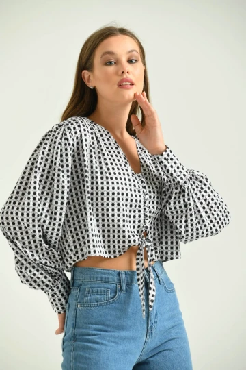 Kadın Gömlek Düğmeli Belden Bağlamalı Saten Gömlek Beyaz - T029