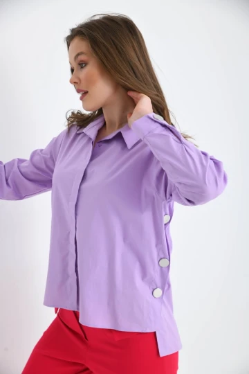 Kadın Gömlek Önü Kısa Arkası Uzun Yanları Düğmeli Gömlek Lila - 32008