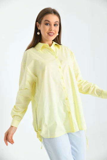 Kadın Sarı Yandan Büzgü Detaylı Gömlek