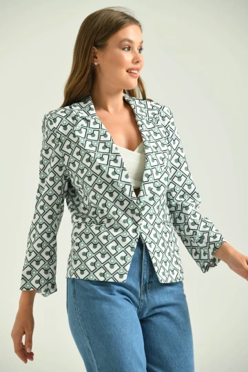 Kadın Blazer Desenli Bel Boy Blazer Ceket Mint - T027