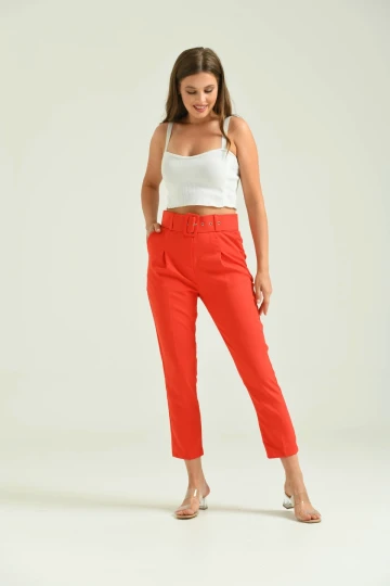 Kadın Pantolon Kemer Detaylı Basic Kadın Pantolon Nar - T018