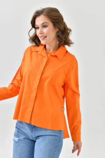 Kadın Gömlek Önü Kısa Arkası Uzun Yanları Düğmeli Gömlek Turuncu - 32008