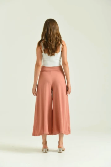 Kadın Pantolon Belden Lastikli Yandan Fermuarlı Cepsiz Etek Likralı Kadın Pantolon Pudra - T020