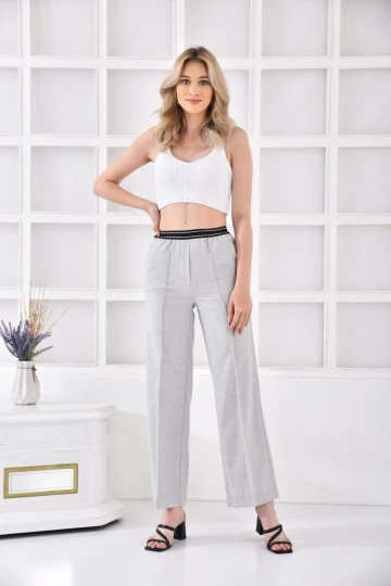 Kadın Pantolon Beli Lastikli Geniş Paça Pantolon Taş - E044